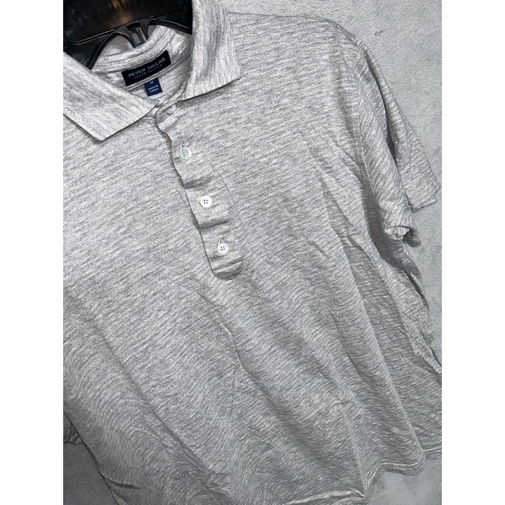 Peter Millar Crown Crafted Mens Polo Shirt Size Medium 23% Silk Gray Stripe
